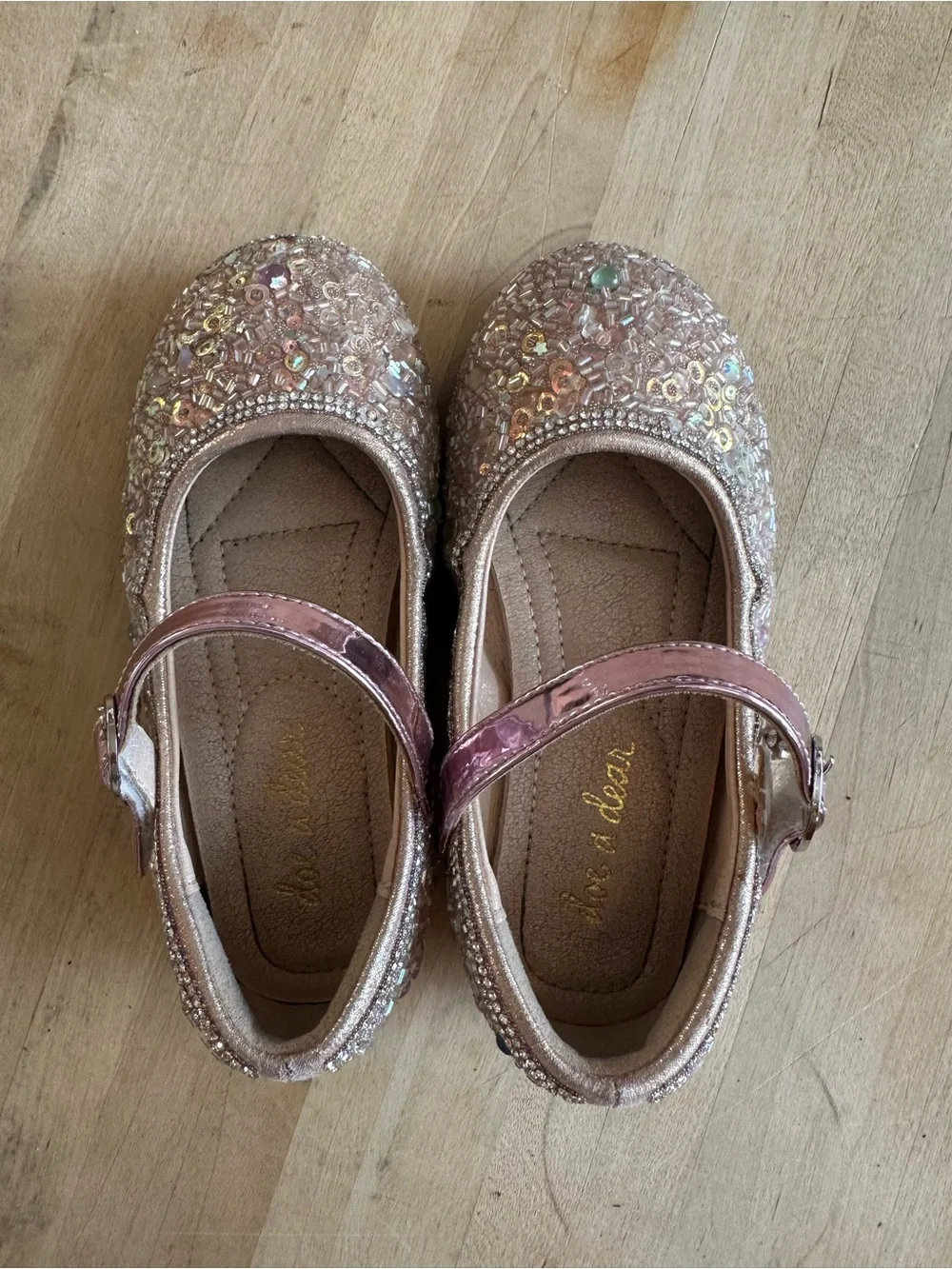 Girls Sparkle Sequin Mary Jane Shoes in Rose Gold size 26